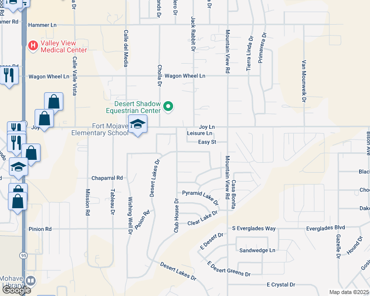 map of restaurants, bars, coffee shops, grocery stores, and more near 1918 East Shasta Lake Drive in Fort Mohave