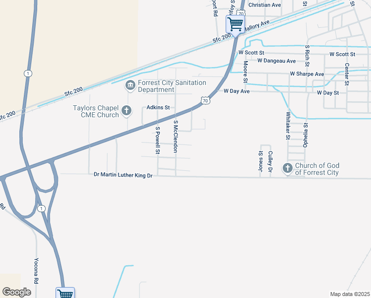 map of restaurants, bars, coffee shops, grocery stores, and more near 1924 Haywood Avenue in Forrest City