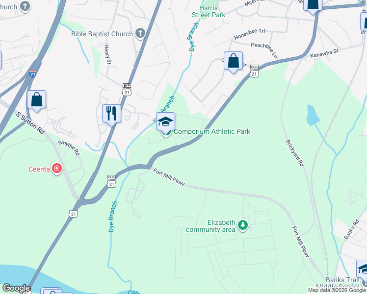 map of restaurants, bars, coffee shops, grocery stores, and more near 1289 Spratt Street in Fort Mill