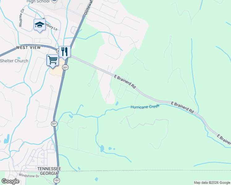 map of restaurants, bars, coffee shops, grocery stores, and more near 1747 Dakota Lane in Ooltewah