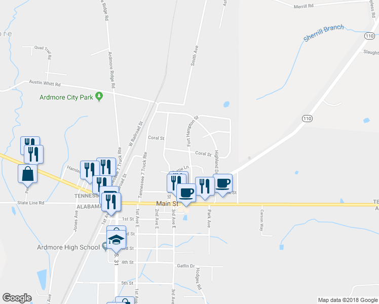 map of restaurants, bars, coffee shops, grocery stores, and more near 26799 Coral Street in Ardmore