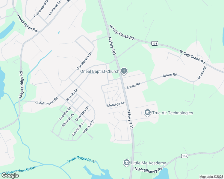 map of restaurants, bars, coffee shops, grocery stores, and more near 614 Springbank Alley in Greer