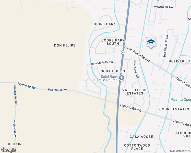 map of restaurants, bars, coffee shops, grocery stores, and more near 5704 Donna Alberta Drive Southwest in Albuquerque