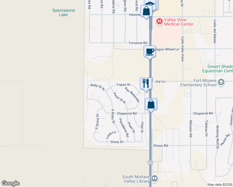 map of restaurants, bars, coffee shops, grocery stores, and more near 5559 Pearl Street in Bullhead City
