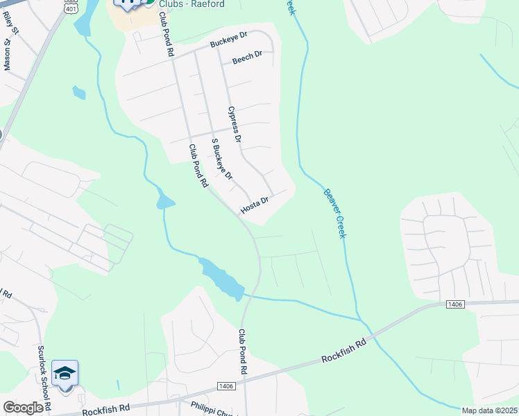map of restaurants, bars, coffee shops, grocery stores, and more near 114 Hosta Drive in Raeford