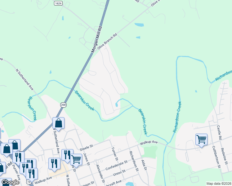 map of restaurants, bars, coffee shops, grocery stores, and more near 617 Creekridge Drive in Monroe