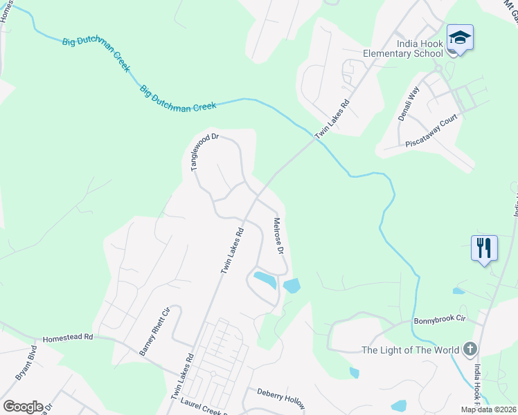 map of restaurants, bars, coffee shops, grocery stores, and more near 1166 Melrose Drive in Rock Hill