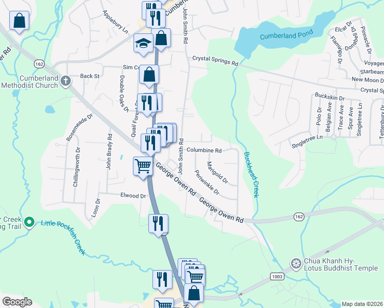 map of restaurants, bars, coffee shops, grocery stores, and more near 1832 Wynfare Drive in Fayetteville
