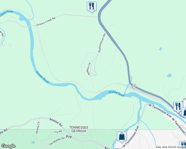 map of restaurants, bars, coffee shops, grocery stores, and more near 299 Staffordtown Rd in Copperhill