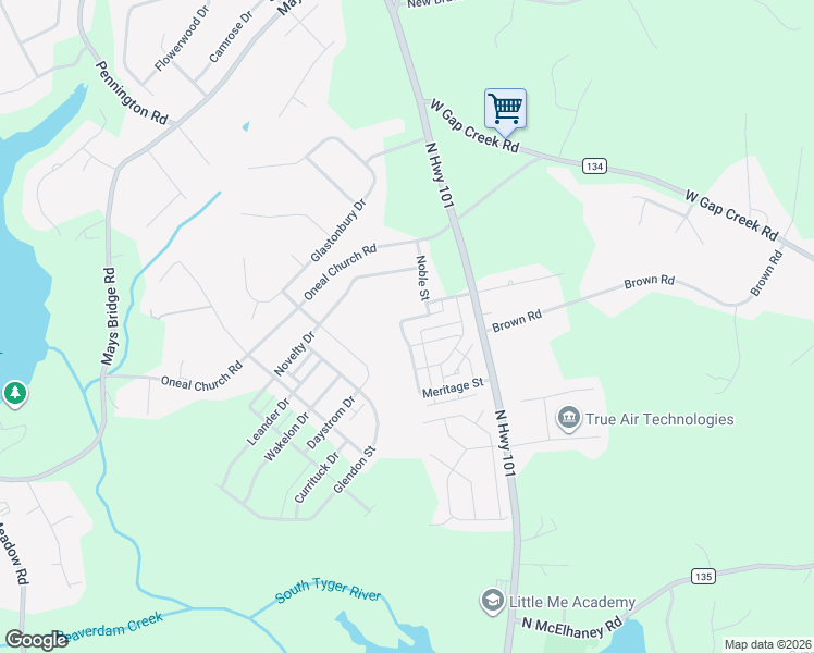 map of restaurants, bars, coffee shops, grocery stores, and more near 425 Meritage Street in Greer
