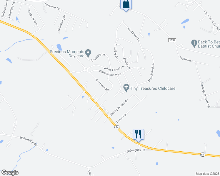 map of restaurants, bars, coffee shops, grocery stores, and more near 4406 Red Hook Road in Monroe