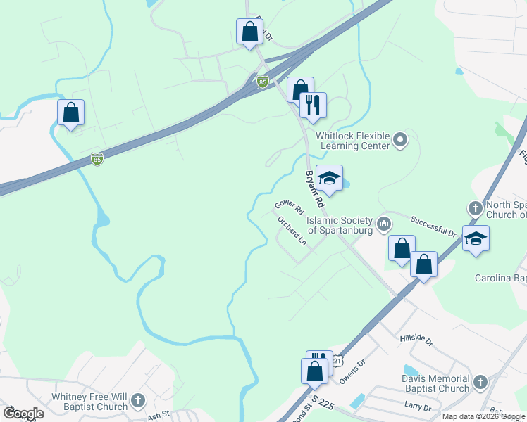 map of restaurants, bars, coffee shops, grocery stores, and more near 144 Gower Road in Spartanburg