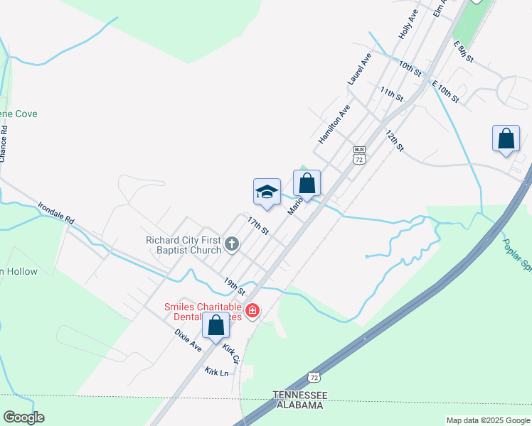 map of restaurants, bars, coffee shops, grocery stores, and more near 1620 Hamilton Avenue in South Pittsburg