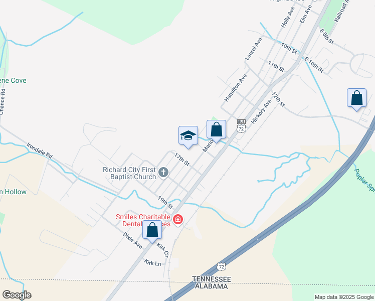 map of restaurants, bars, coffee shops, grocery stores, and more near 1620 Hamilton Avenue in South Pittsburg