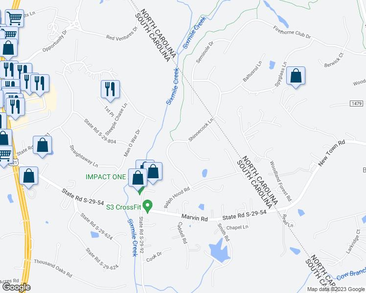 map of restaurants, bars, coffee shops, grocery stores, and more near 2006 Carnoustie Court in Indian Land