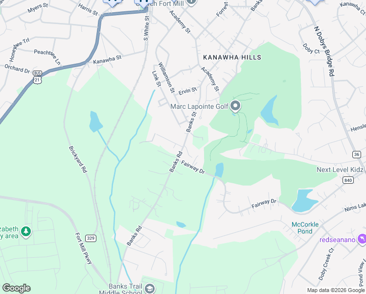 map of restaurants, bars, coffee shops, grocery stores, and more near 1040 Banks Road in Fort Mill