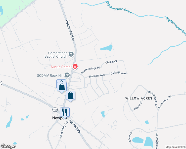 map of restaurants, bars, coffee shops, grocery stores, and more near 328 Breckenridge Place in Rock Hill