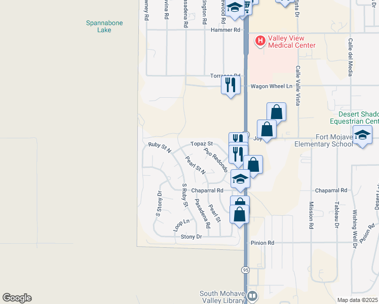 map of restaurants, bars, coffee shops, grocery stores, and more near 5491 Topaz Street in Bullhead City