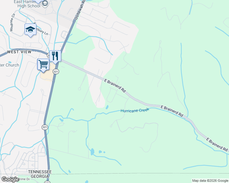 map of restaurants, bars, coffee shops, grocery stores, and more near 9814 East Brainerd Road in Ooltewah