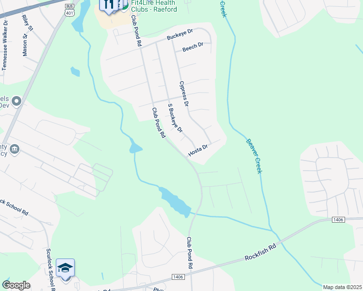 map of restaurants, bars, coffee shops, grocery stores, and more near 107 Mint Julep Court in Raeford