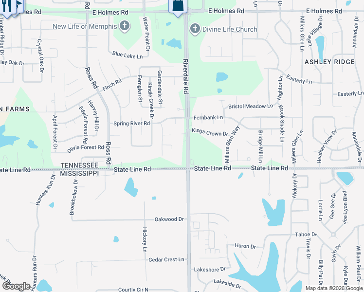 map of restaurants, bars, coffee shops, grocery stores, and more near 6930 Kindle Hill Cove in Memphis