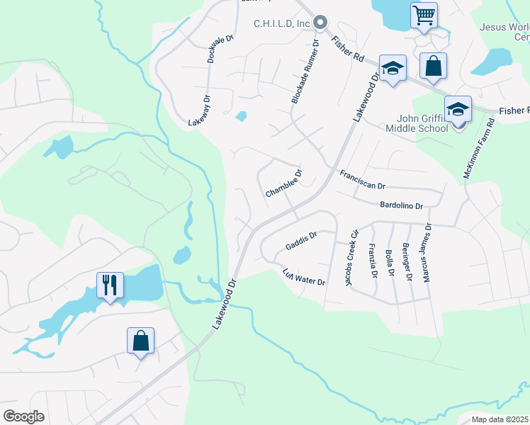 map of restaurants, bars, coffee shops, grocery stores, and more near 2398 Dunwoody Drive in Fayetteville