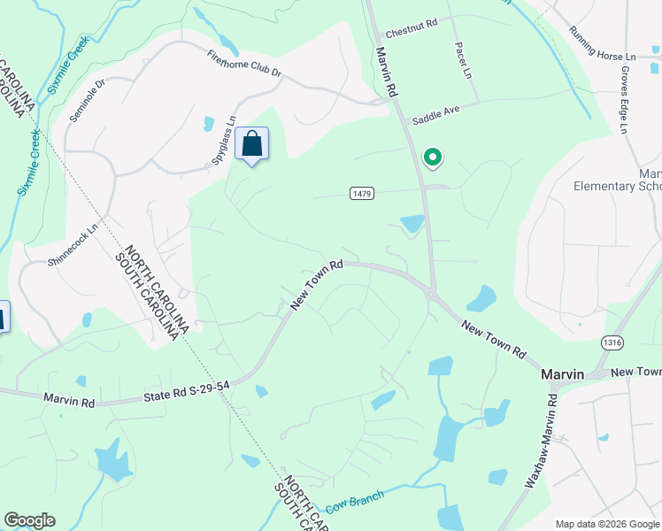 map of restaurants, bars, coffee shops, grocery stores, and more near 10389 New Town Road in Marvin