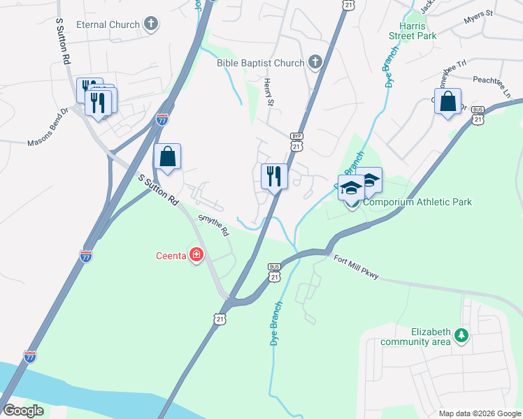 map of restaurants, bars, coffee shops, grocery stores, and more near 420 Delta Drive in Fort Mill
