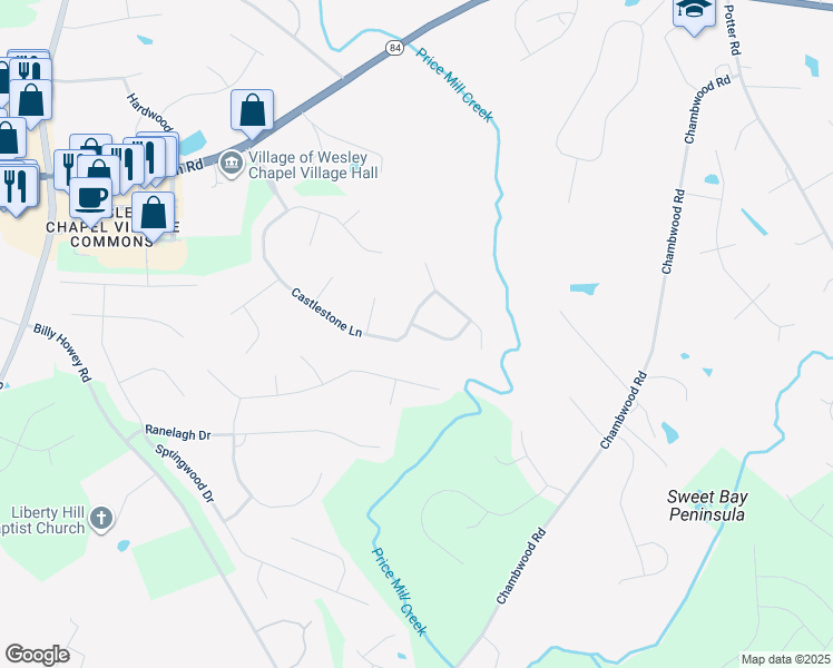 map of restaurants, bars, coffee shops, grocery stores, and more near 714 Castlestone Lane in Matthews