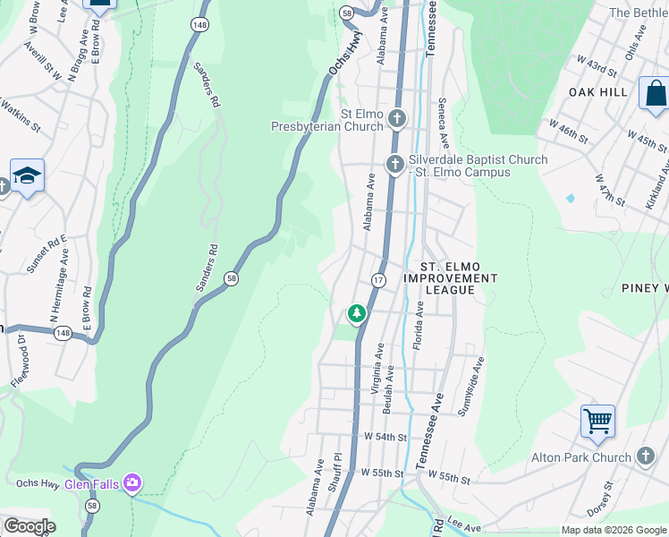 map of restaurants, bars, coffee shops, grocery stores, and more near 4712 Michigan Avenue in Chattanooga