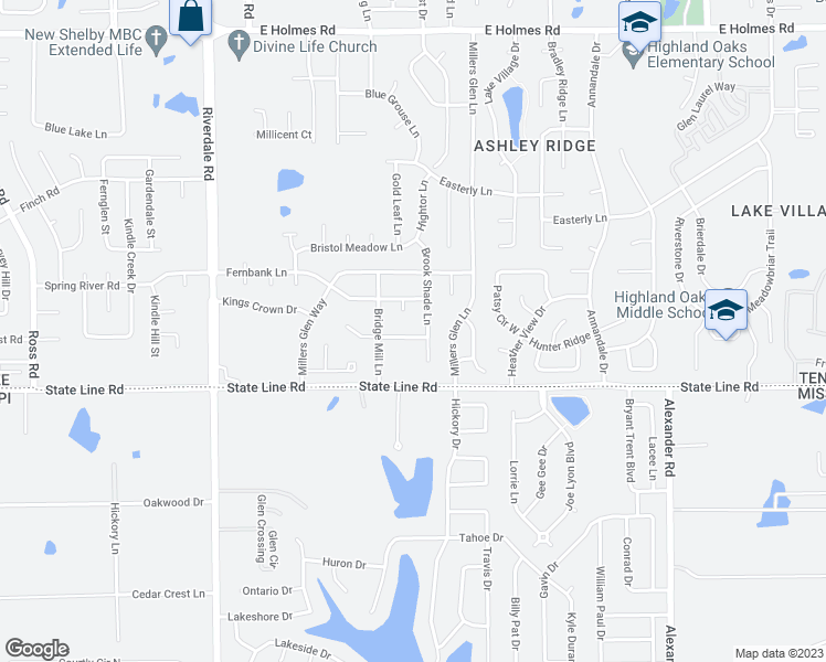 map of restaurants, bars, coffee shops, grocery stores, and more near 7202 Brook Mill Drive in Memphis