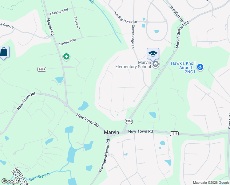 map of restaurants, bars, coffee shops, grocery stores, and more near 6016 Tea Olive Road in Marvin