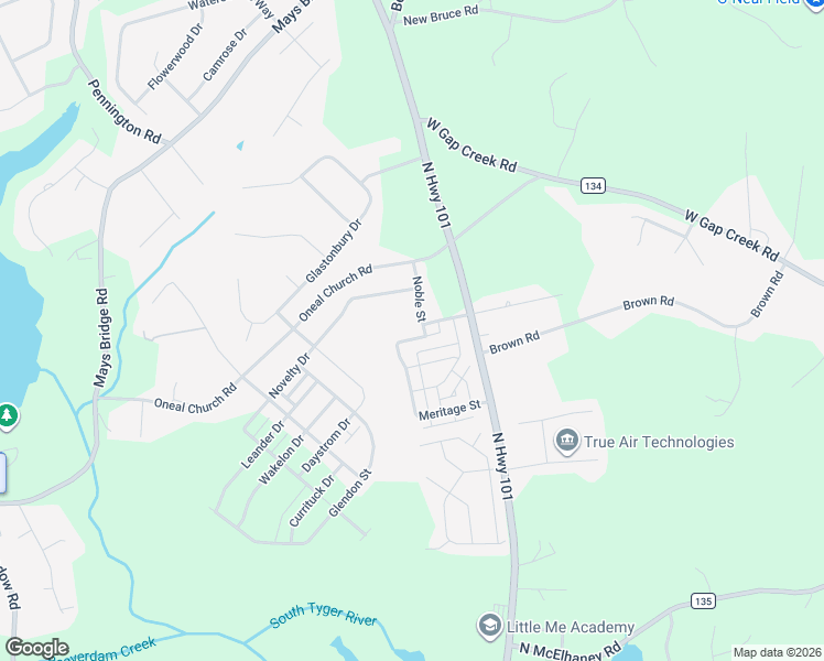 map of restaurants, bars, coffee shops, grocery stores, and more near 425 Meritage Street in Greer