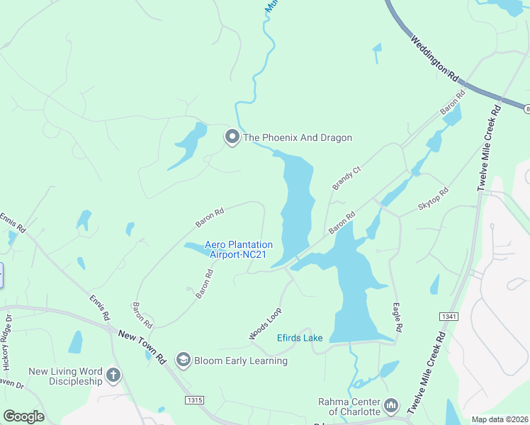 map of restaurants, bars, coffee shops, grocery stores, and more near 937 Baron Road in Waxhaw