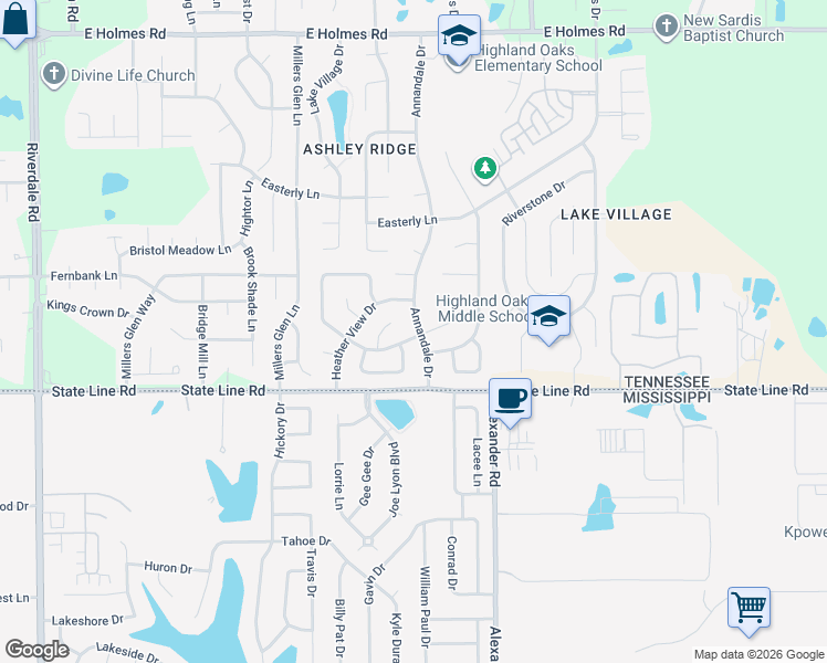 map of restaurants, bars, coffee shops, grocery stores, and more near 5563 Annandale Drive in Memphis
