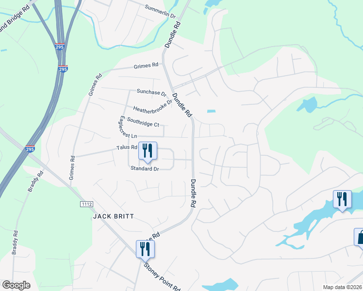 map of restaurants, bars, coffee shops, grocery stores, and more near 3300 Placido Pl in Fayetteville
