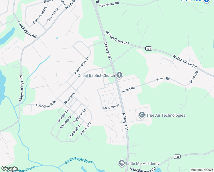 map of restaurants, bars, coffee shops, grocery stores, and more near 401 Oneal Village Avenue in Greer