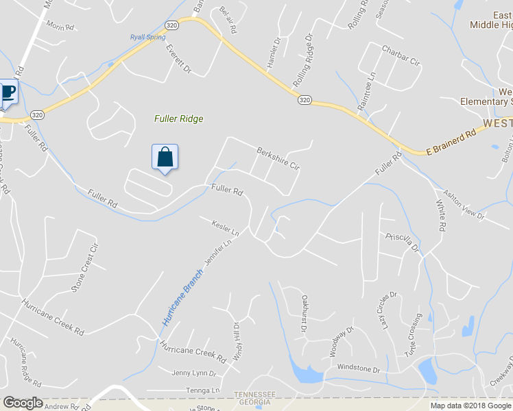 map of restaurants, bars, coffee shops, grocery stores, and more near 9205 Fuller Road in Chattanooga