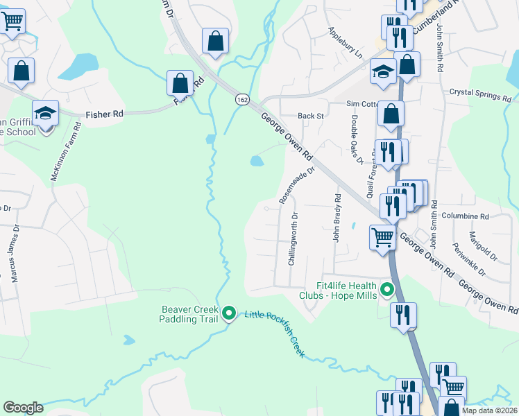 map of restaurants, bars, coffee shops, grocery stores, and more near 5928 Lively Court in Fayetteville
