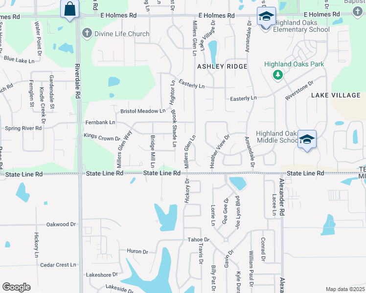 map of restaurants, bars, coffee shops, grocery stores, and more near 5567 Millers Glen Lane in Memphis