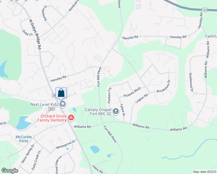 map of restaurants, bars, coffee shops, grocery stores, and more near 3901 Parkers Ferry in Fort Mill