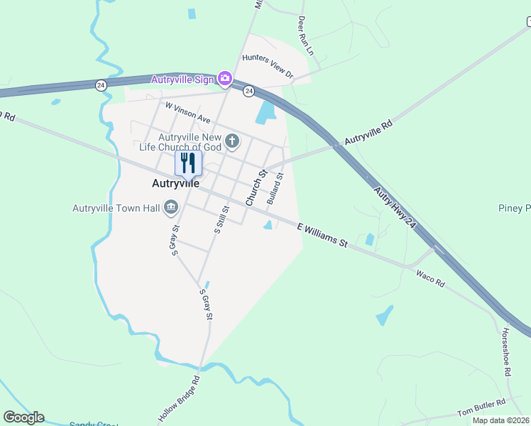 map of restaurants, bars, coffee shops, grocery stores, and more near 501 East Williams Street in Autryville