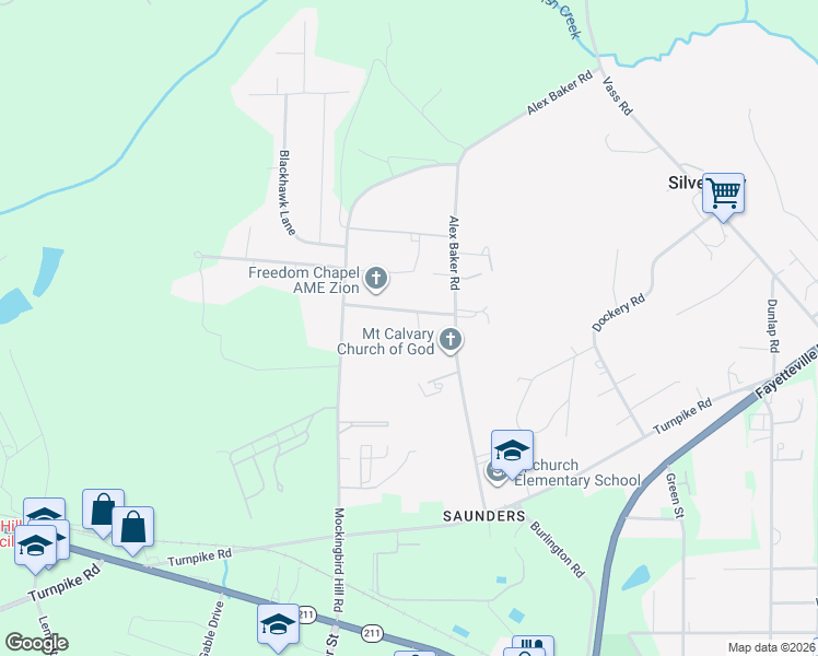 map of restaurants, bars, coffee shops, grocery stores, and more near 999 New Freedom Church Road in Raeford