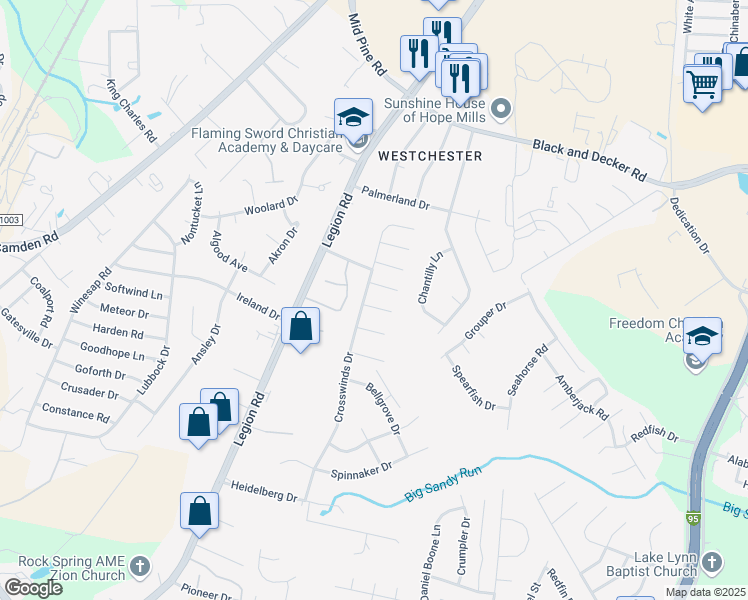 map of restaurants, bars, coffee shops, grocery stores, and more near 826 Encounter Place in Hope Mills