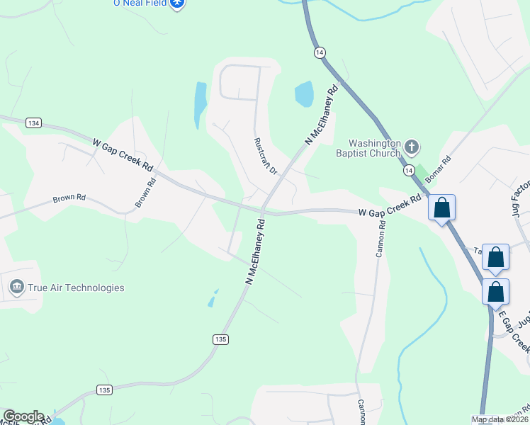 map of restaurants, bars, coffee shops, grocery stores, and more near 342 West Gap Creek Road in Greer