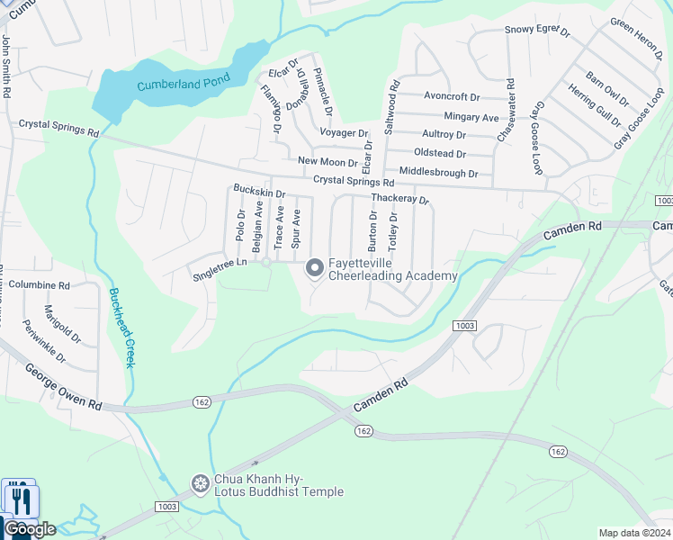 map of restaurants, bars, coffee shops, grocery stores, and more near 5635 Thackeray Drive in Fayetteville