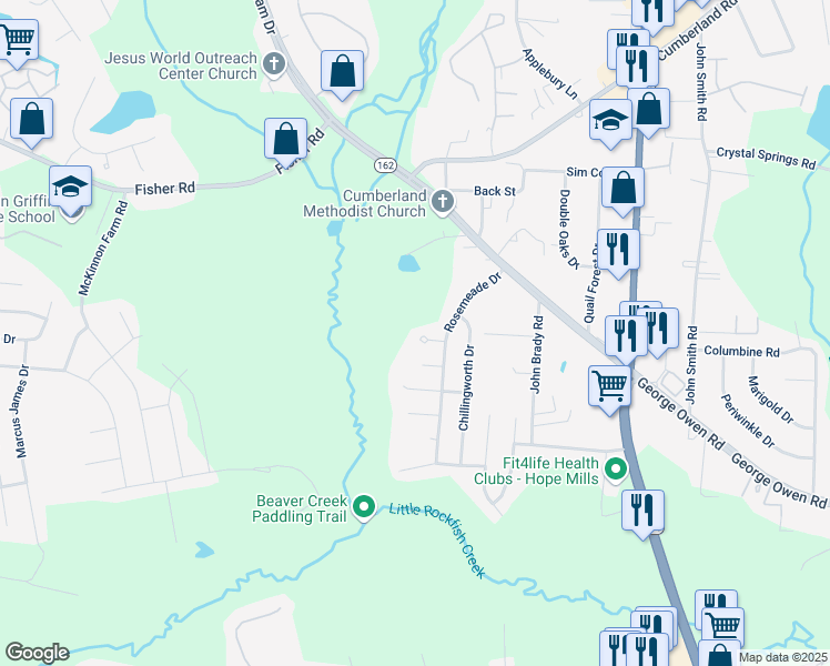 map of restaurants, bars, coffee shops, grocery stores, and more near 5924 Lively Court in Fayetteville