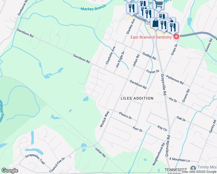 map of restaurants, bars, coffee shops, grocery stores, and more near 940 Norfolk Green Cir in Chattanooga