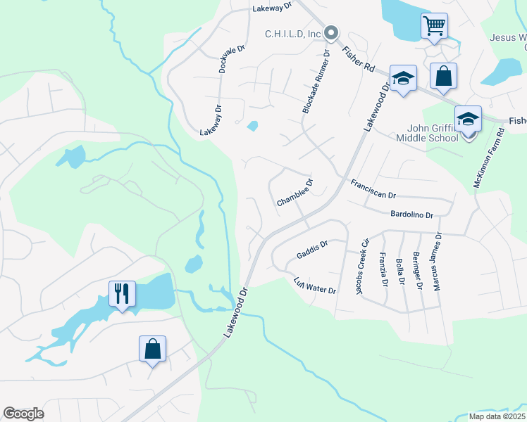 map of restaurants, bars, coffee shops, grocery stores, and more near 2963 Brookcrossing Drive in Fayetteville