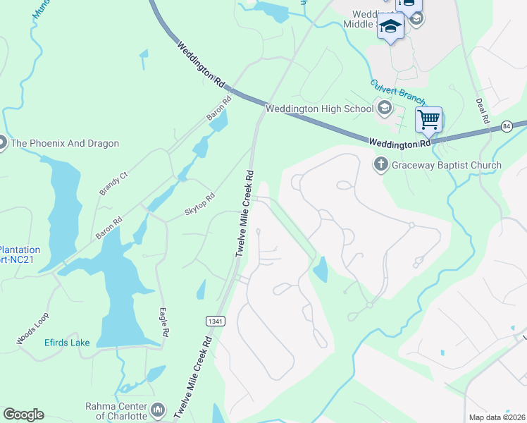 map of restaurants, bars, coffee shops, grocery stores, and more near 8119 Skyecroft Commons Drive in Waxhaw